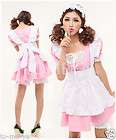 Lovely Pink Maid Dress Waitress Girl Uniform Cosplay Costume Fancy 
