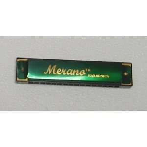 Merano HA16 Key of C 16 Hole Harmonica   Green Musical 