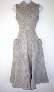 VTG 40s 50s M Striped Collar Day Dress Full circle Skirt GREAT COND 