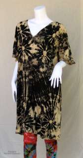 Deep V Cotton Short Sack Tie Dye Ladies Dress Black #2  