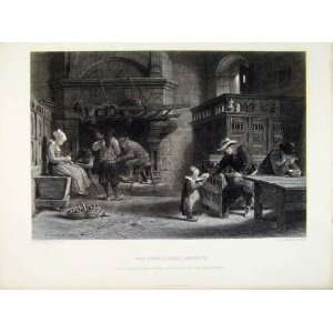  Homely Meal Brittany C1876 Fine Art Old Steel Engraving 
