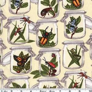    45 Wide Bug Jars Ivory Fabric By The Yard Arts, Crafts & Sewing