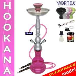   24 Pink & Chrome 2 Hose Vortex Hookah + Shisha Flavor Coals + $0 SHiP