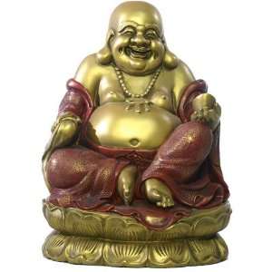  Seated Happy Buddha Hotei on Lotus Base Sculpture, Extra 