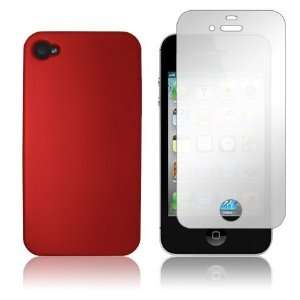  Apple iPhone 4S   Red Rubberized Hard Plastic Case + Mirror Screen 