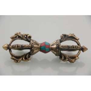 Tibetan Hand Crafted Large Vajra Dorje Tse Shipa with Turquoise and 