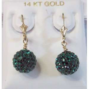 10mm Swarovski Enchanting Green Ball Dangles From 14kt. Gold Lever 