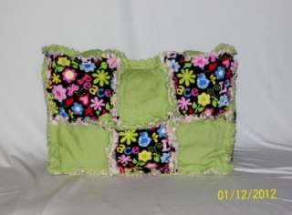 Peace Love ButterFly Flower Heart Pink Lime Rag Quilt Diaper Bag Tote 