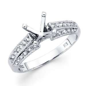  Milgrain Semi Mount Diamond Engagement Ring 18k White Gold 