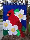 WELCOME Cardinal & Dogwood Sewn HOUSE Flag 28x44