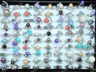 Wholesale 50 Rhinestone Multicolor Imitated Pearl Rings  