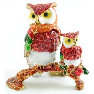  Pair of Owls Owls Bird Treasured Trinket Box Faberge Style 