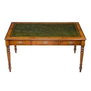  English Antique Style Walnut Writing Desk with Green 