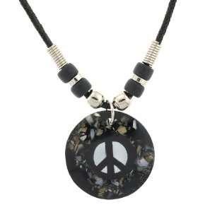Peace Sign Necklace   Round Acrylic 1 Diameter Pendant   18 Black 