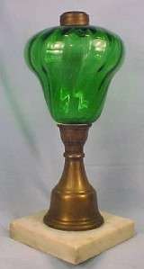 Great Antique GREEN GLASS BRASS & MARBLE KEROSENE LAMP  