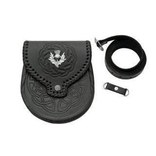 Authentic Black Leather Scottish Kilt Sporran & Belt Embossed and 