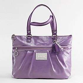NWT COACH POPPY PATENT LEATHER GLAM TOTE SHOULDER BAG SILVER PURPLE 