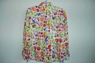 MAGGY LONDON Womens Silk Blouse Top Shirt Fruits 10  