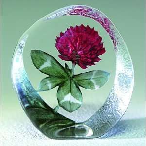 Clover Flower Etched Crystal Sculpture by Mats Jonasson  