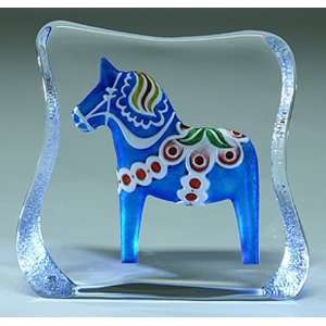 Dalecarlia Blue Horse Etched Crystal Sculpture by Mats Jonasson 