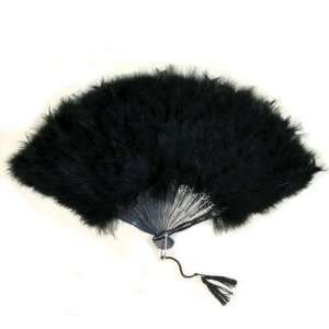 Large Black Marabou Feather Hand Fan New 