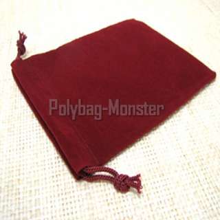 50 Burgundy Velvet Square Jewelry Pouches Bags 3X3.5  