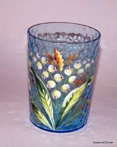   Victorian Art Glass Decorated Lily of Valley Optic Tumbler Antique