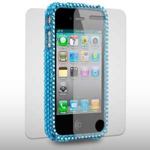 com IPHONE 4 DIAMANTE BUMPER CASE BLUE WITH FRONT AND BACK INVISIBLE 