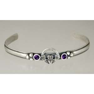   Sterling Silver Claddagh Cuff Bracelet Accented with Genuine Amethyst