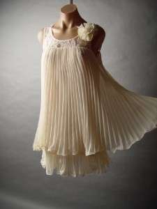 Ivory Pleated Chiffon Romantic 20s Elegant Lace Babydoll Party fp 