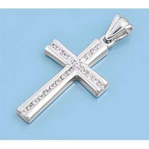  Cross Pendant with Sterling Silver and Clear CZ   35 mm 