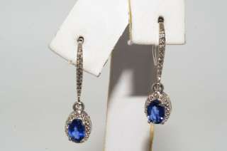 12CT BLUE SAPPHIRE & DIAMOND DANGLE EARRINGS GORGEOUS  