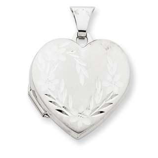 New 14K White Gold Diamond Cut 18mm Heart Locket  