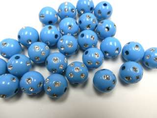 New 20 Light Blue Fashion Rhinestones Round Acrylic Beads 11mm  