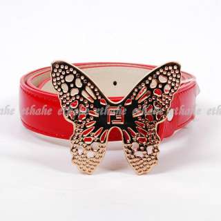 Womens Butterfly Buckle Waist Belt Gold Red 2LGE  