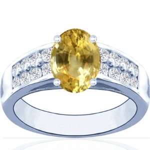  14K White Gold Oval Cut Yellow Sapphire Ring With 