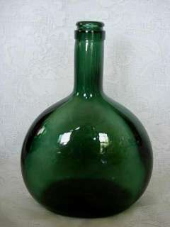 Vintage Dark Green Blown Glass Window Ledge Bottle  