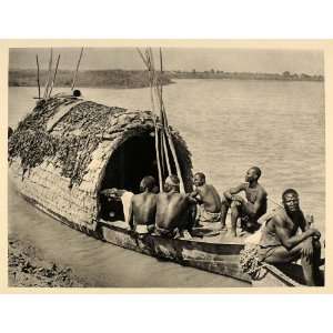 1930 African Men Boat Logone River Chad Photogravure 