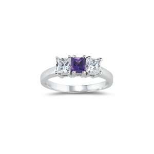  0.80 Cts Diamond & 0.26 Cts Amethyst Ring in 14K White 