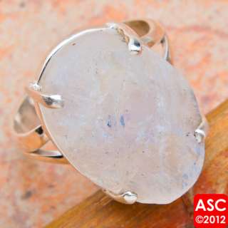 ROUGH RAINBOW MOONSTONE .925 SILVER RING SIZE 8 1/4  