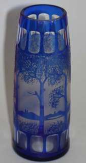 BOHEMIAN ART GLASS VASE HAIDA w. LANDSCAPE DECOR 1915  