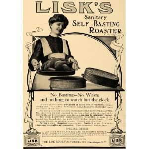 1906 Ad Lisks Sanitary Self Basting Roaster Turkey   Original Print 