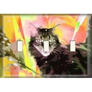  Three Switch Plate   Colorful Cat