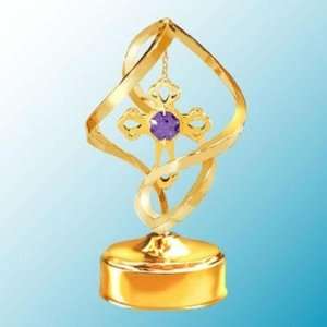  24K Gold Spiral Cross Music Box   Purple Swarovski Crystal 