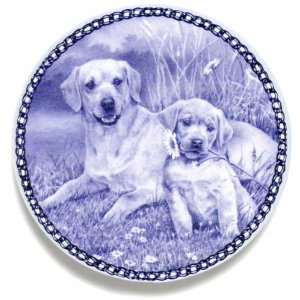  Labrador (Yellow) & Puppy Danish Blue Porcelain Plate 