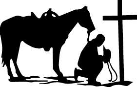 COWBOY PRAY KNEEL HORSE CROSS STICKER/DECAL CHOOSE SIZE/COLOR  