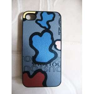  Leather iPhone 4 Hard Back Case Cover Blue/Gray 
