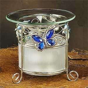  Crystal Butterfly Blue Wire Oil Burner 4.25in High