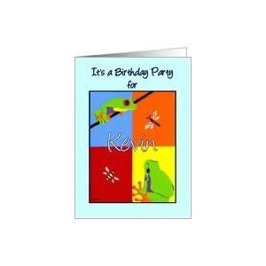 Birthday party invitation for Kevin   Colorful frogs bee 