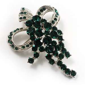  Emerald Green Crystal Grapes on Bow Brooch Jewelry